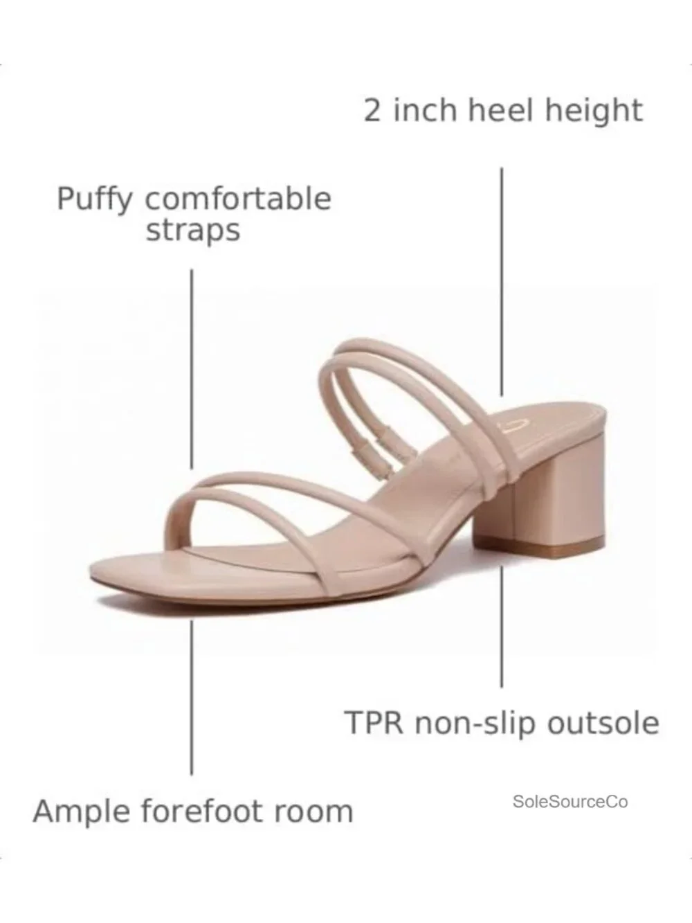 Strappy Block Chunky Heels Sandals Square Open Toe Slip On Heeled Sandals